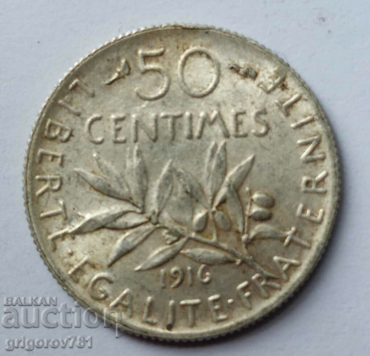 50 сантима сребро Франция 1916 -  сребърна монета №7
