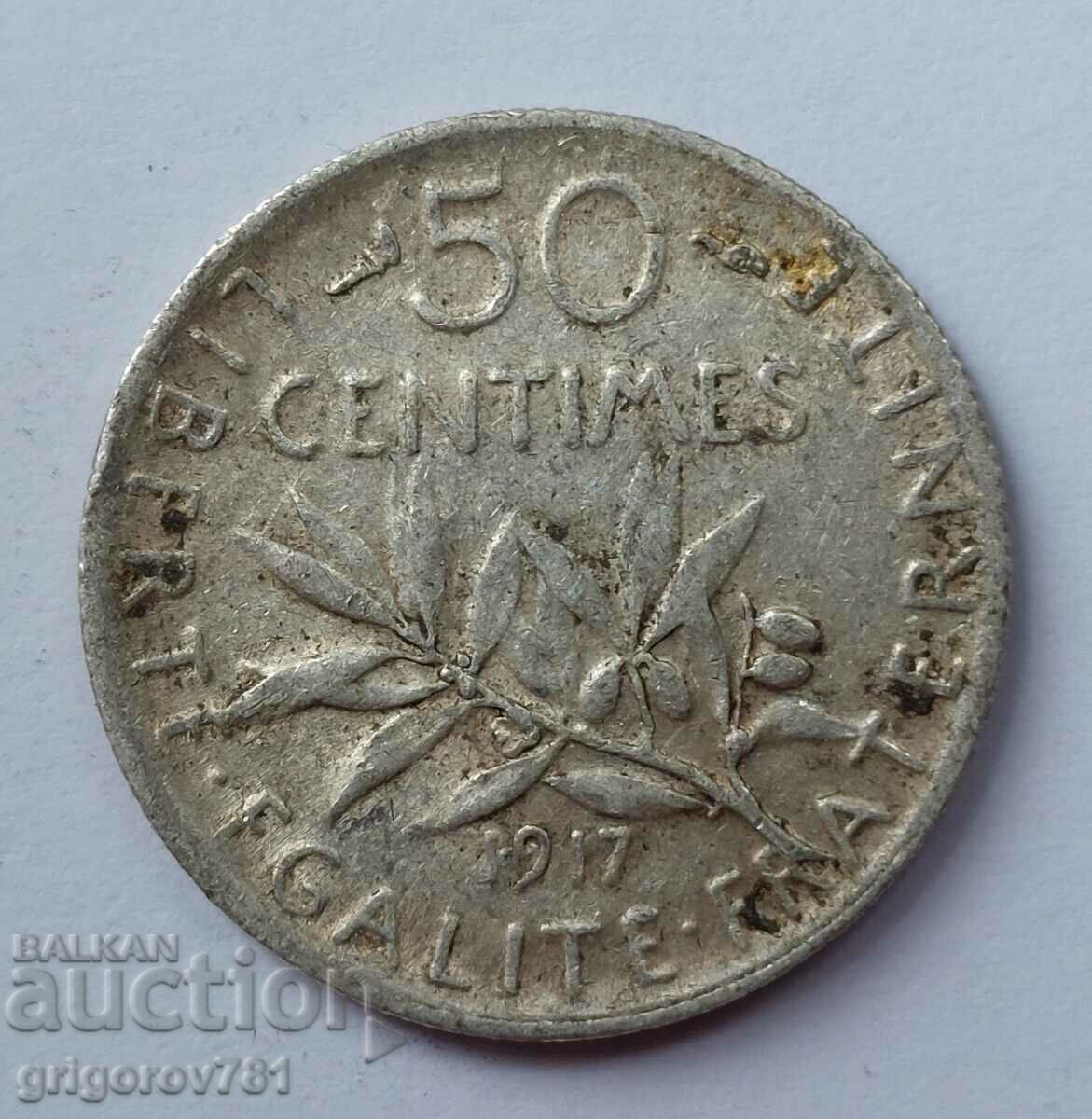 50 de cenți argint Franța 1917 - monedă de argint №34