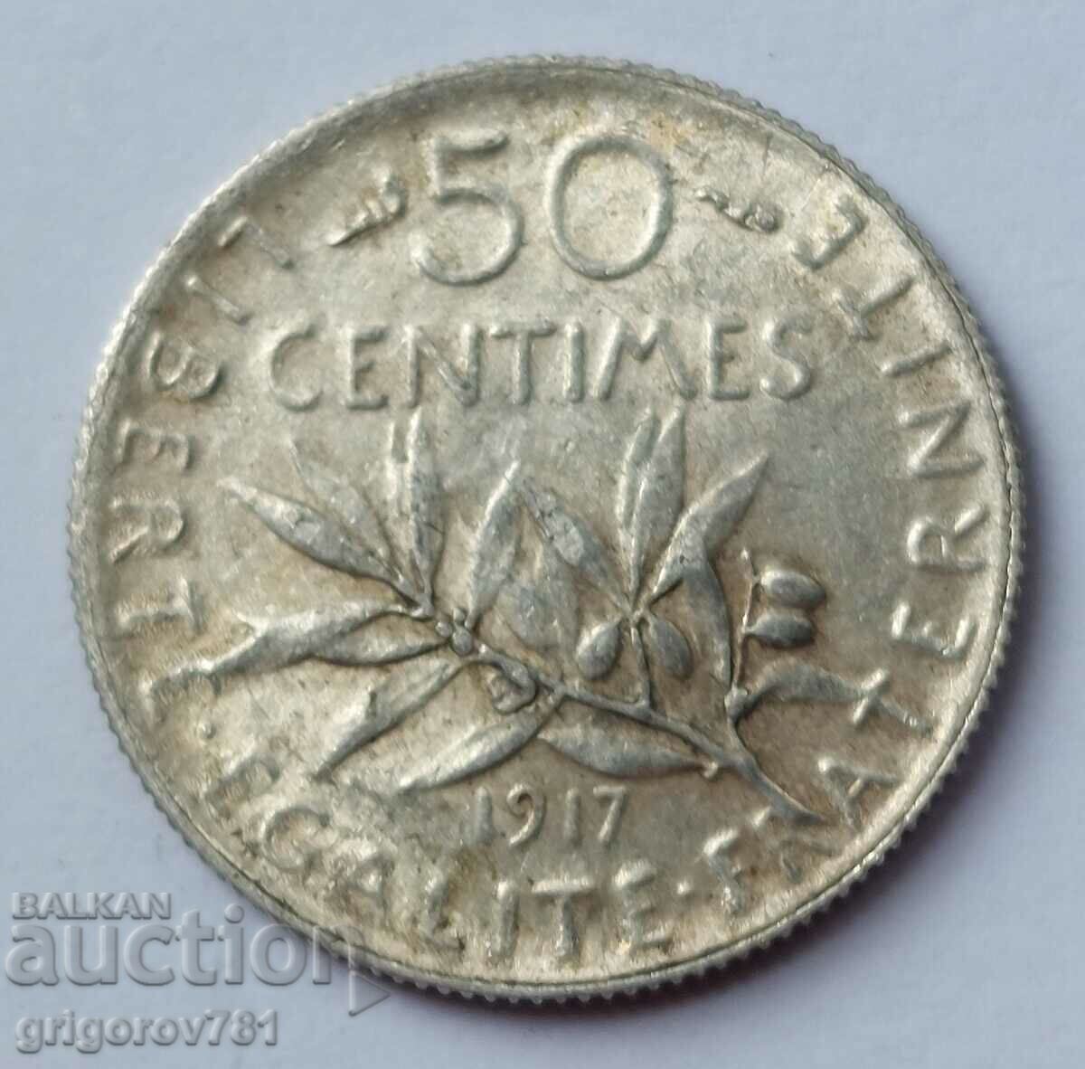 50 сантима сребро Франция 1917 -  сребърна монета №36