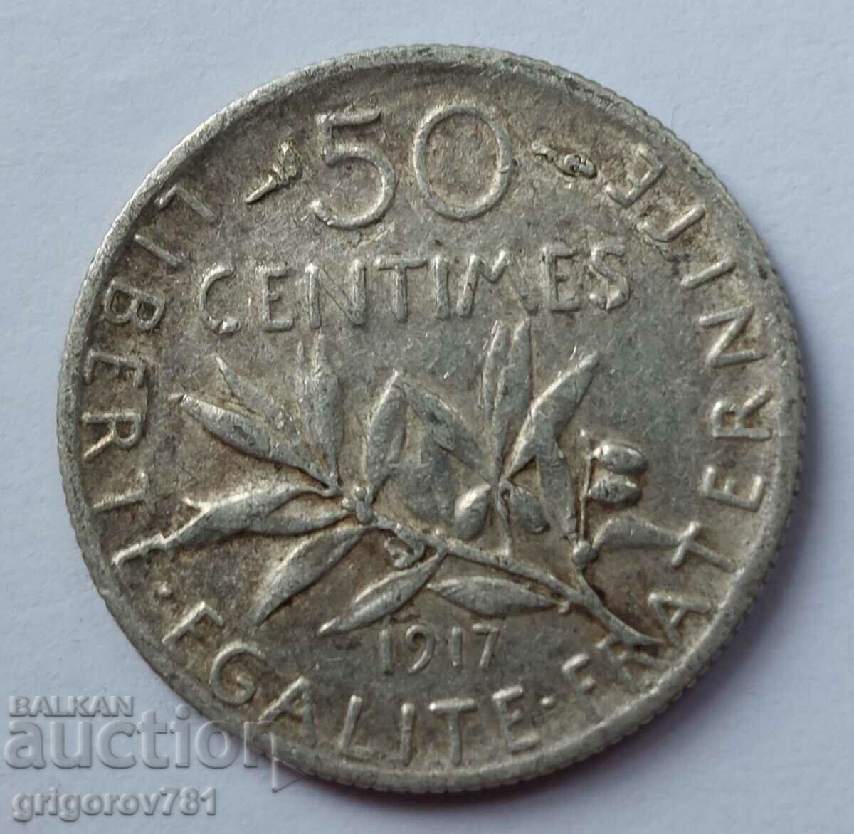 50 centimes silver France 1917 - silver coin №37