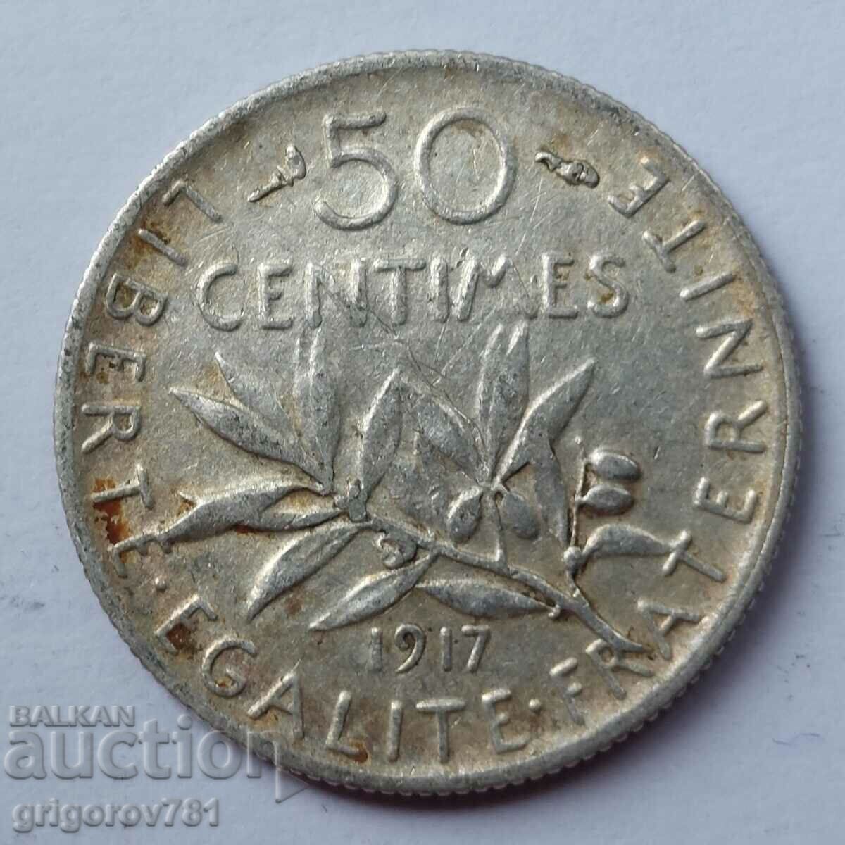 50 сантима сребро Франция 1917 -  сребърна монета №38