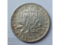 50 de cenți argint Franța 1917 - monedă de argint №38