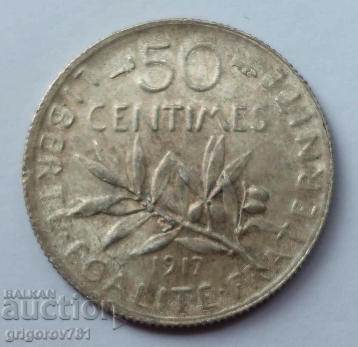 50 de cenți argint Franța 1917 - monedă de argint №39