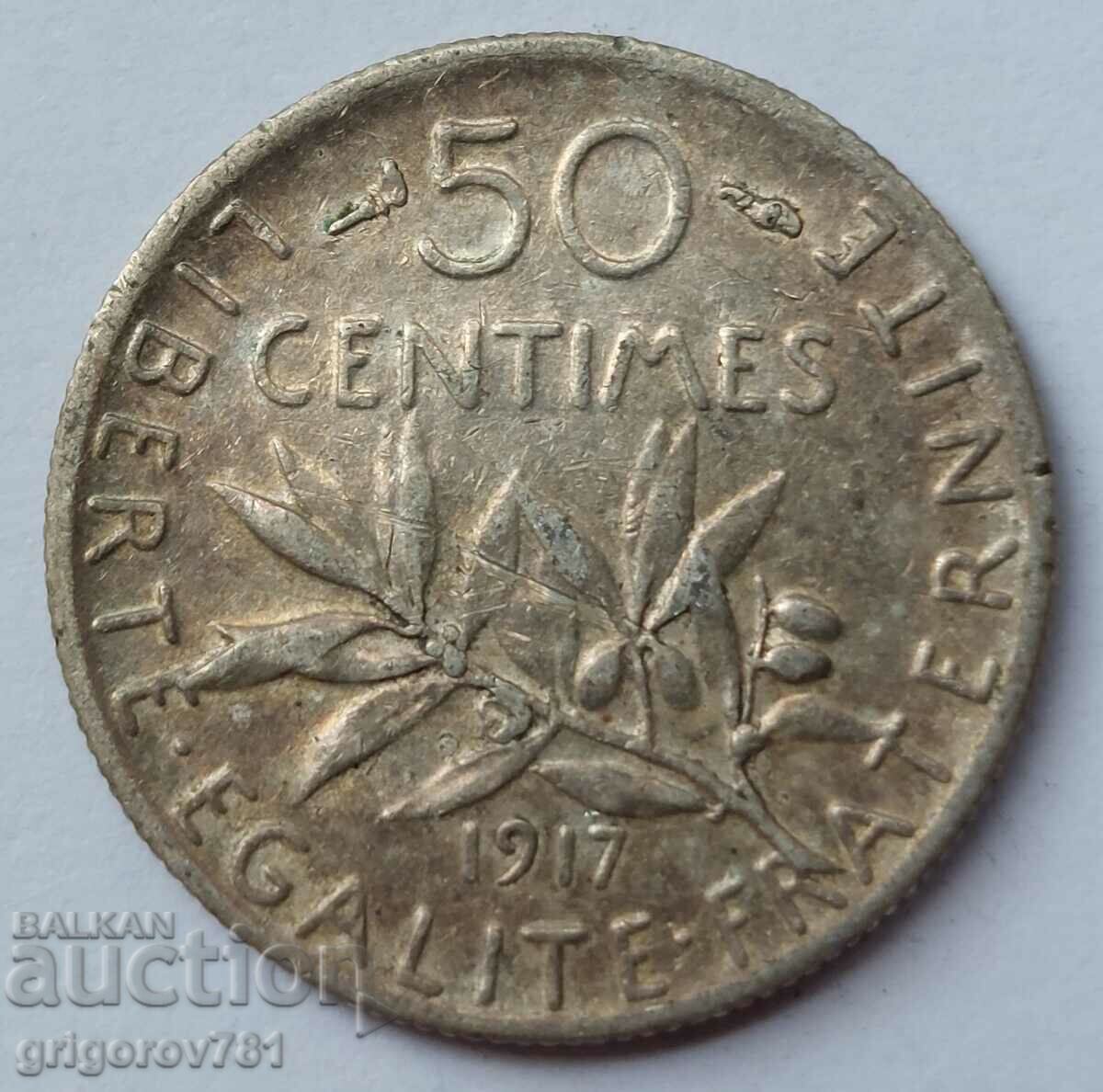 50 сантима сребро Франция 1917 -  сребърна монета №40