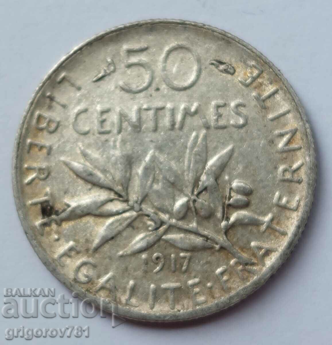 50 сантима сребро Франция 1917 -  сребърна монета №41