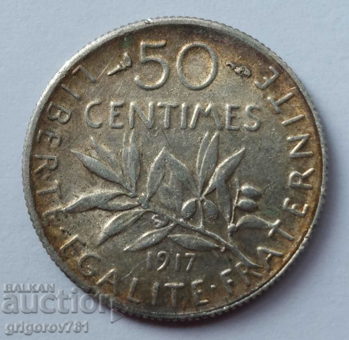 50 сантима сребро Франция 1917 -  сребърна монета №42