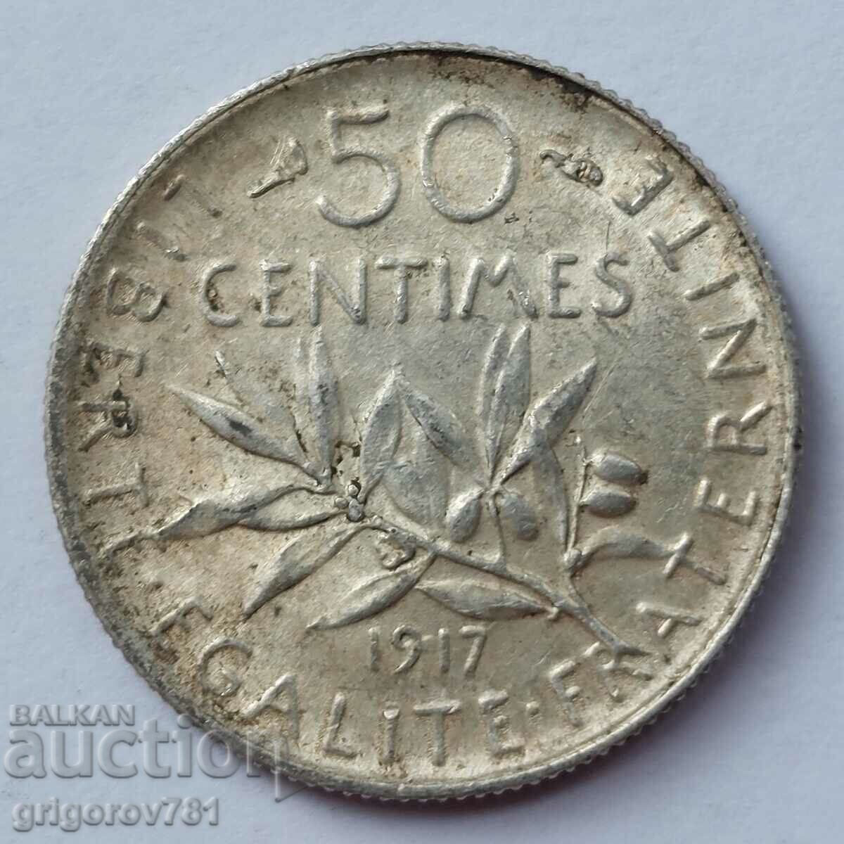 50 centimes silver France 1917 - silver coin №43