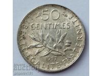 50 сантима сребро Франция 1917 -  сребърна монета №43