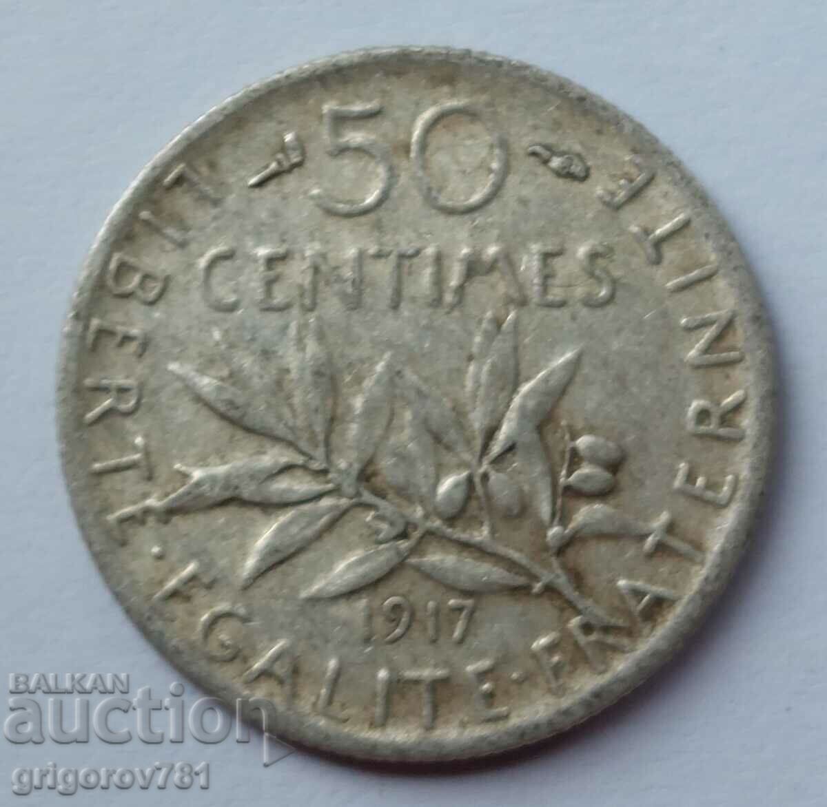 50 de cenți argint Franța 1917 - monedă de argint №46