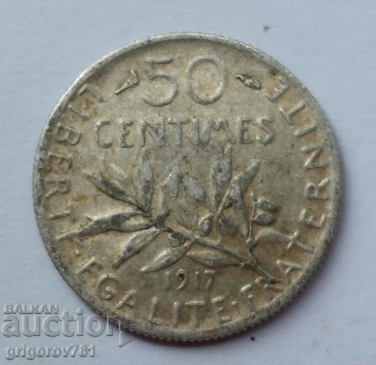 50 сантима сребро Франция 1917 -  сребърна монета №47