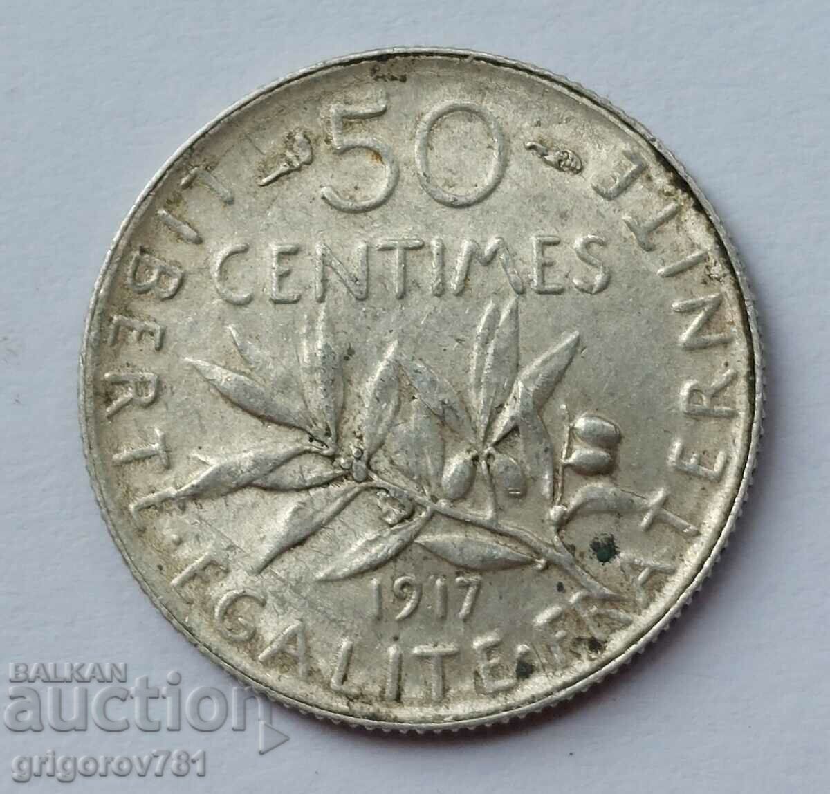 50 сантима сребро Франция 1917 -  сребърна монета №48