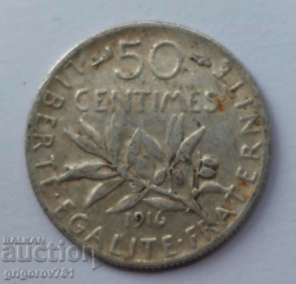 50 сантима сребро Франция 1916 -  сребърна монета №50