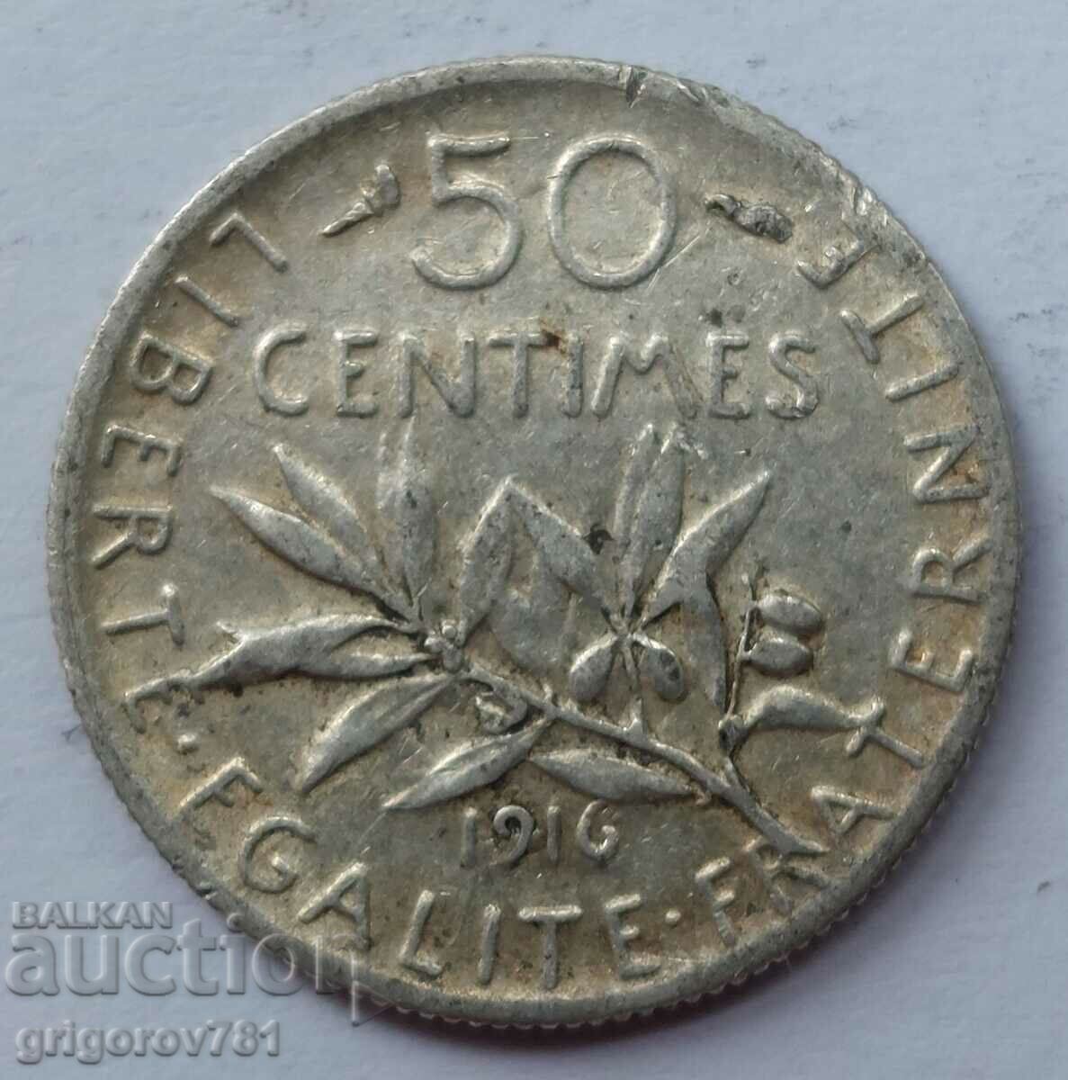 50 сантима сребро Франция 1916 -  сребърна монета №51