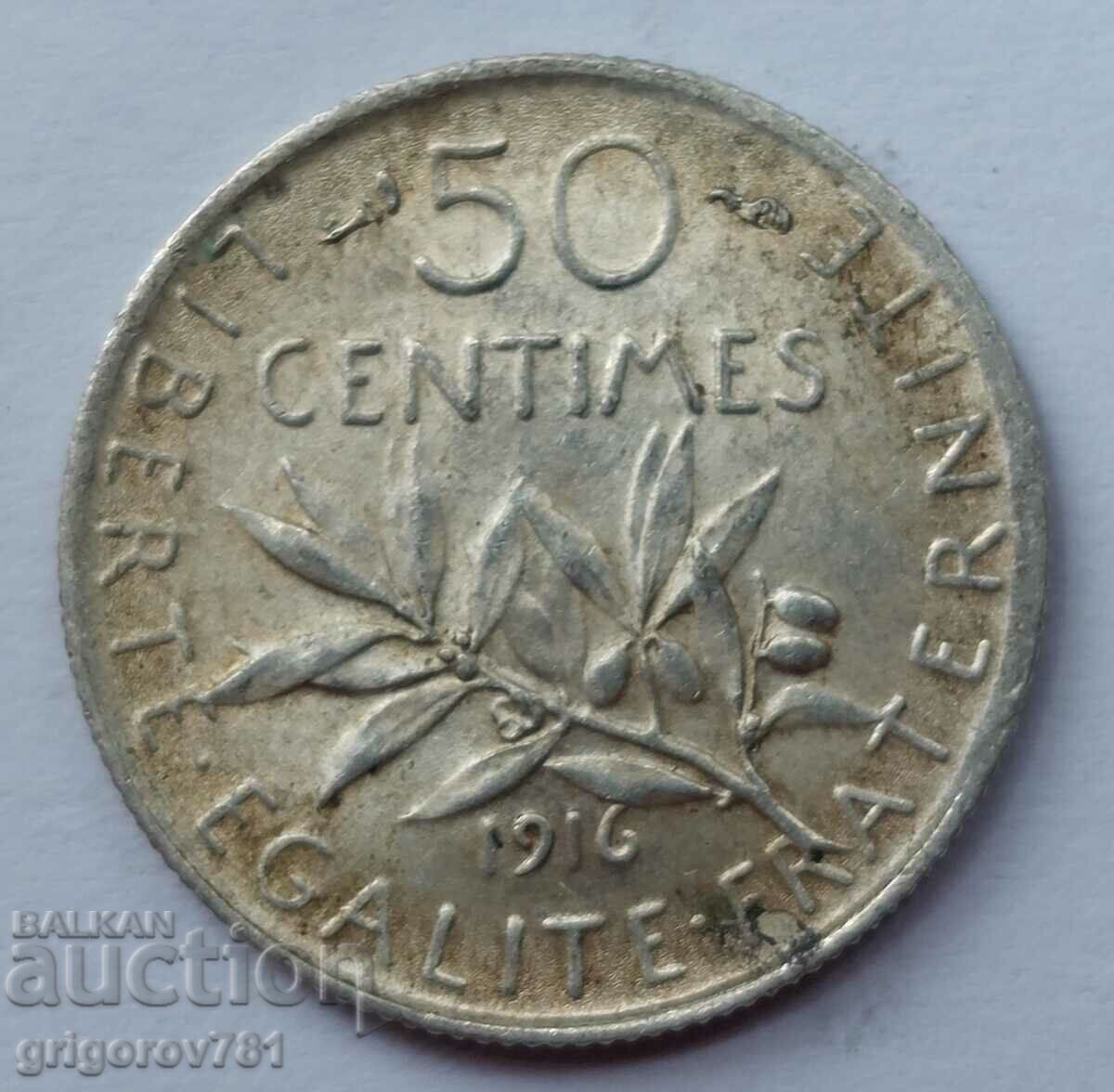 50 centimes silver France 1916 - silver coin №52