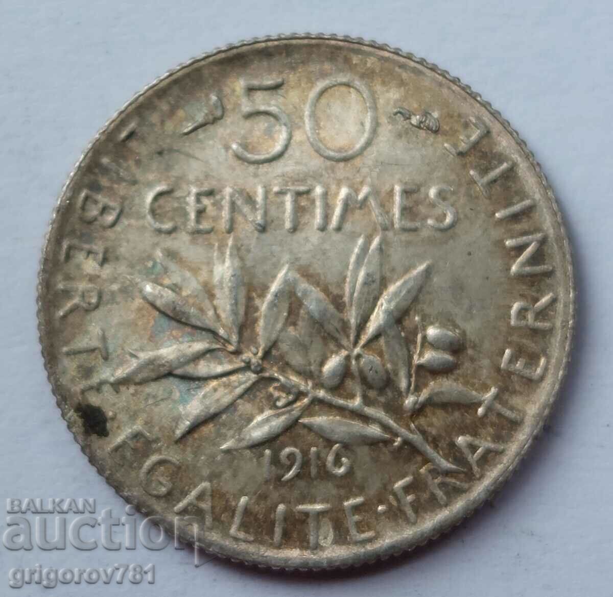 50 сантима сребро Франция 1916 -  сребърна монета №54