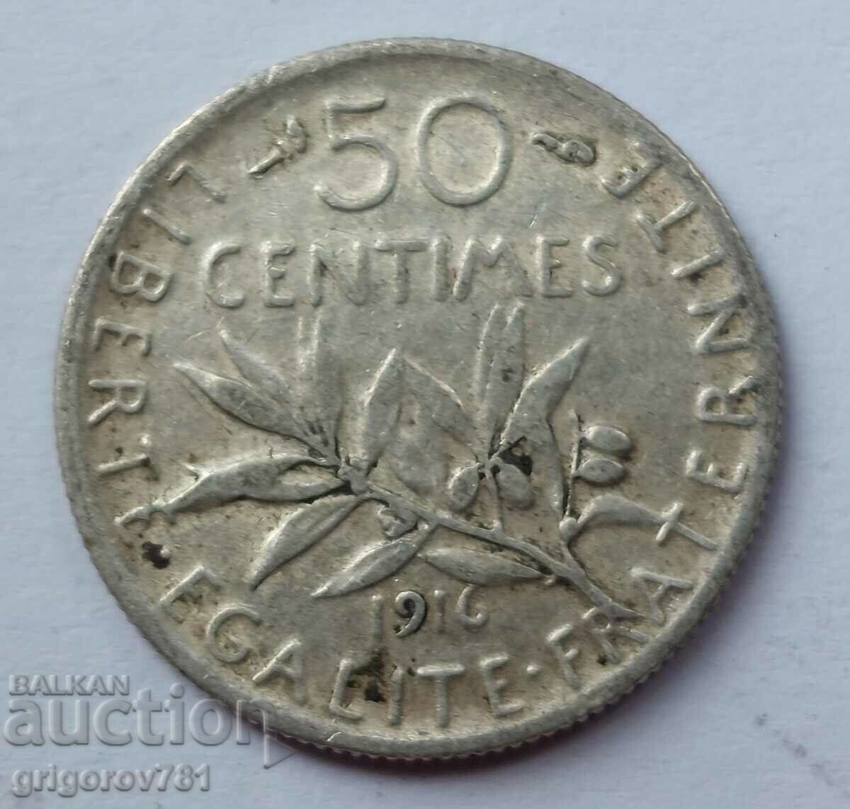 50 centimes silver France 1916 - silver coin №55