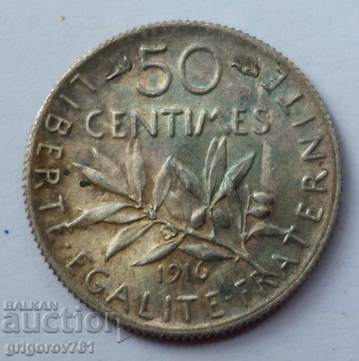 Ασημένιο 50 εκατοστά Γαλλία 1916 - ασημένιο νόμισμα №56
