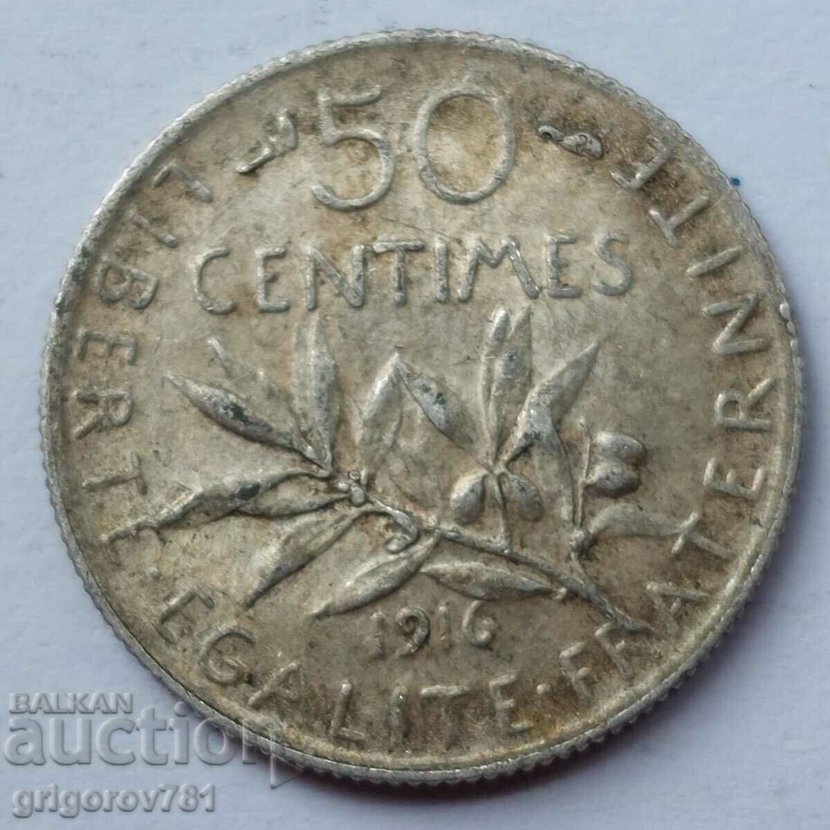 50 centimes silver France 1916 - silver coin №57