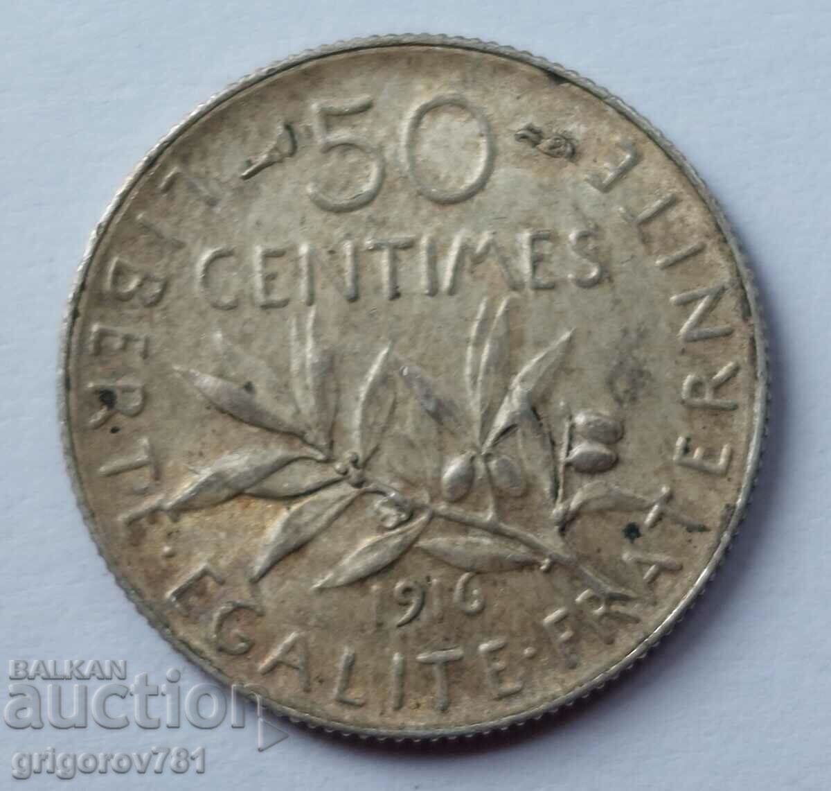 50 centimes silver France 1916 - silver coin №58