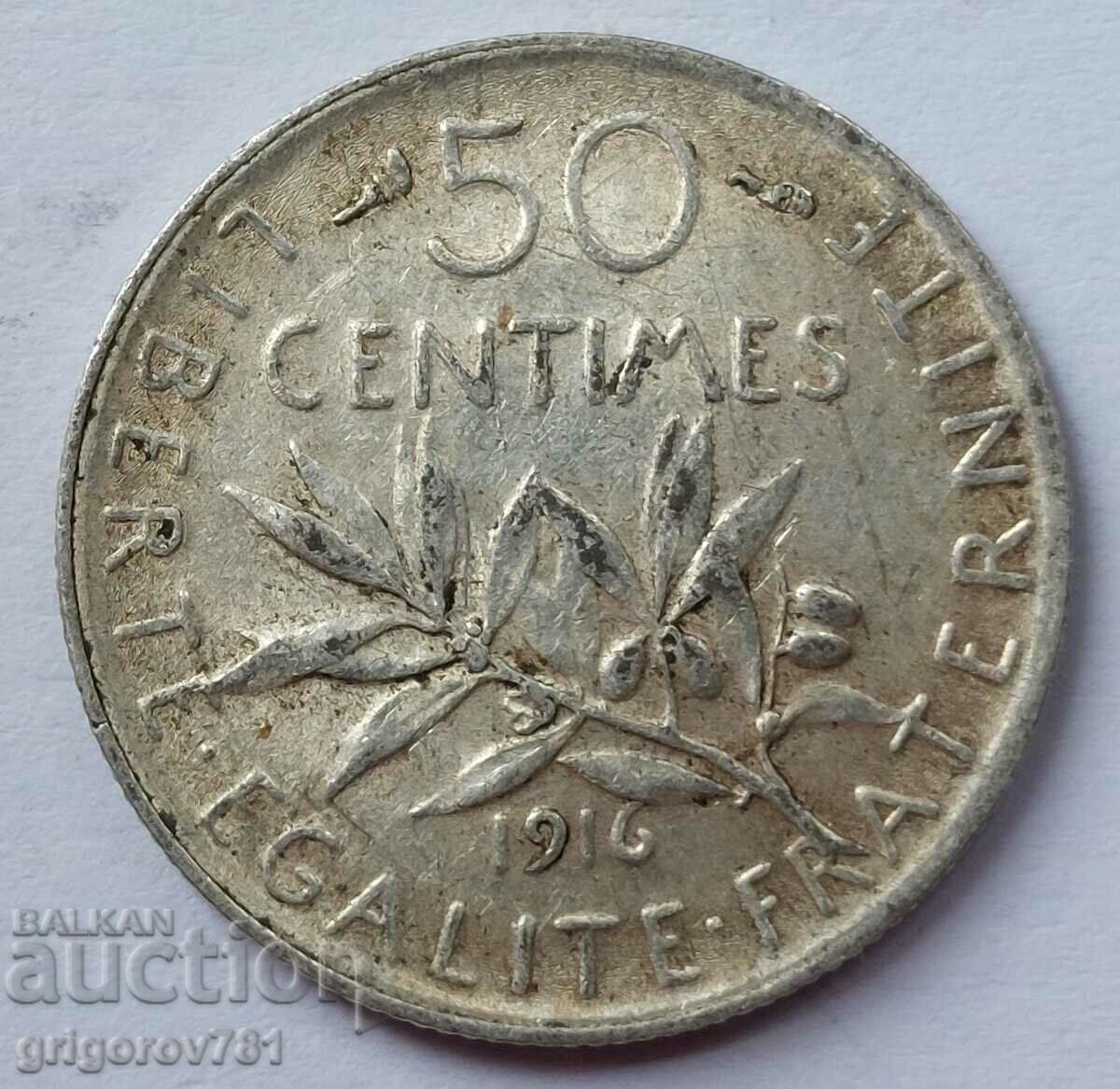 50 centimes silver France 1916 - silver coin №59