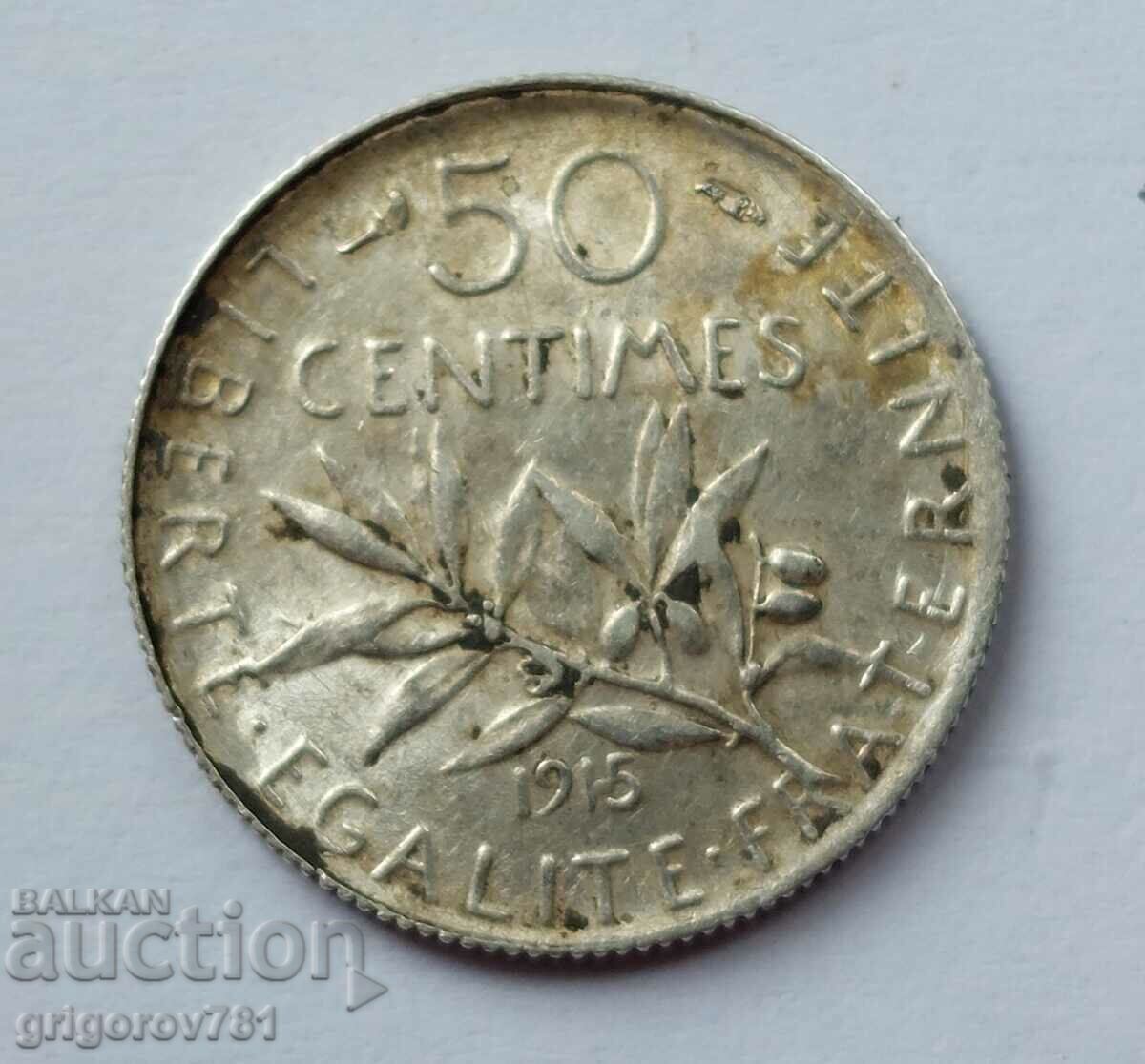 50 сантима сребро Франция 1915 -  сребърна монета №61
