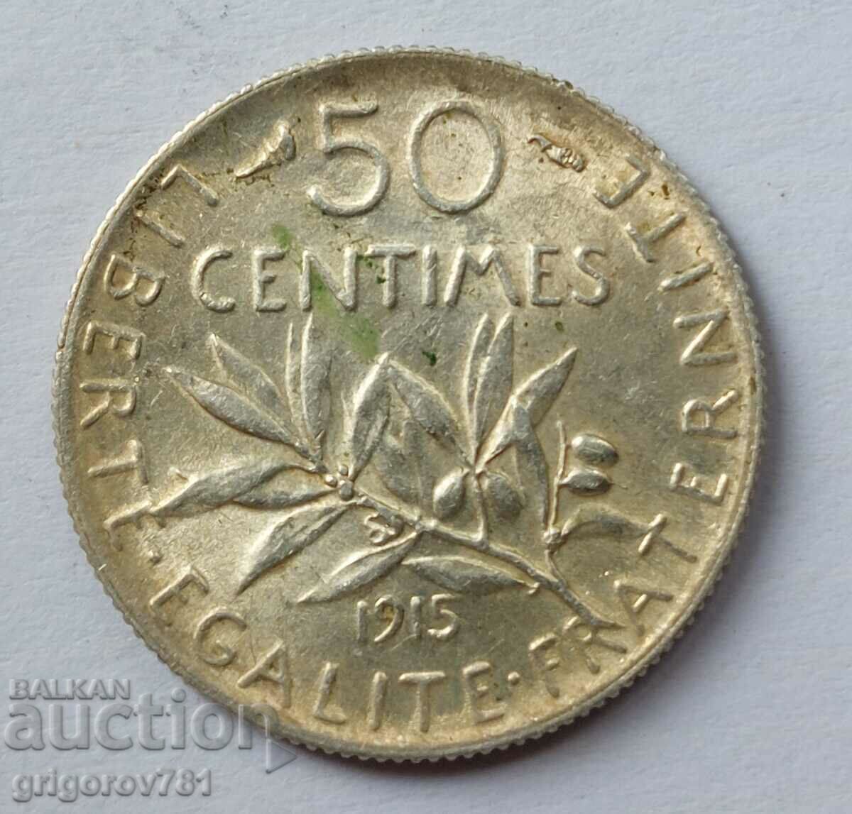 50 de cenți argint Franța 1915 - monedă de argint №62