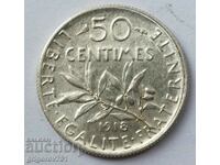 50 centimes silver France 1918 - silver coin №64