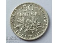 50 centimes silver France 1918 - silver coin №65