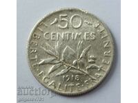 50 centimes silver France 1918 - silver coin №66