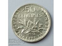 50 centimes silver France 1918 - silver coin №68