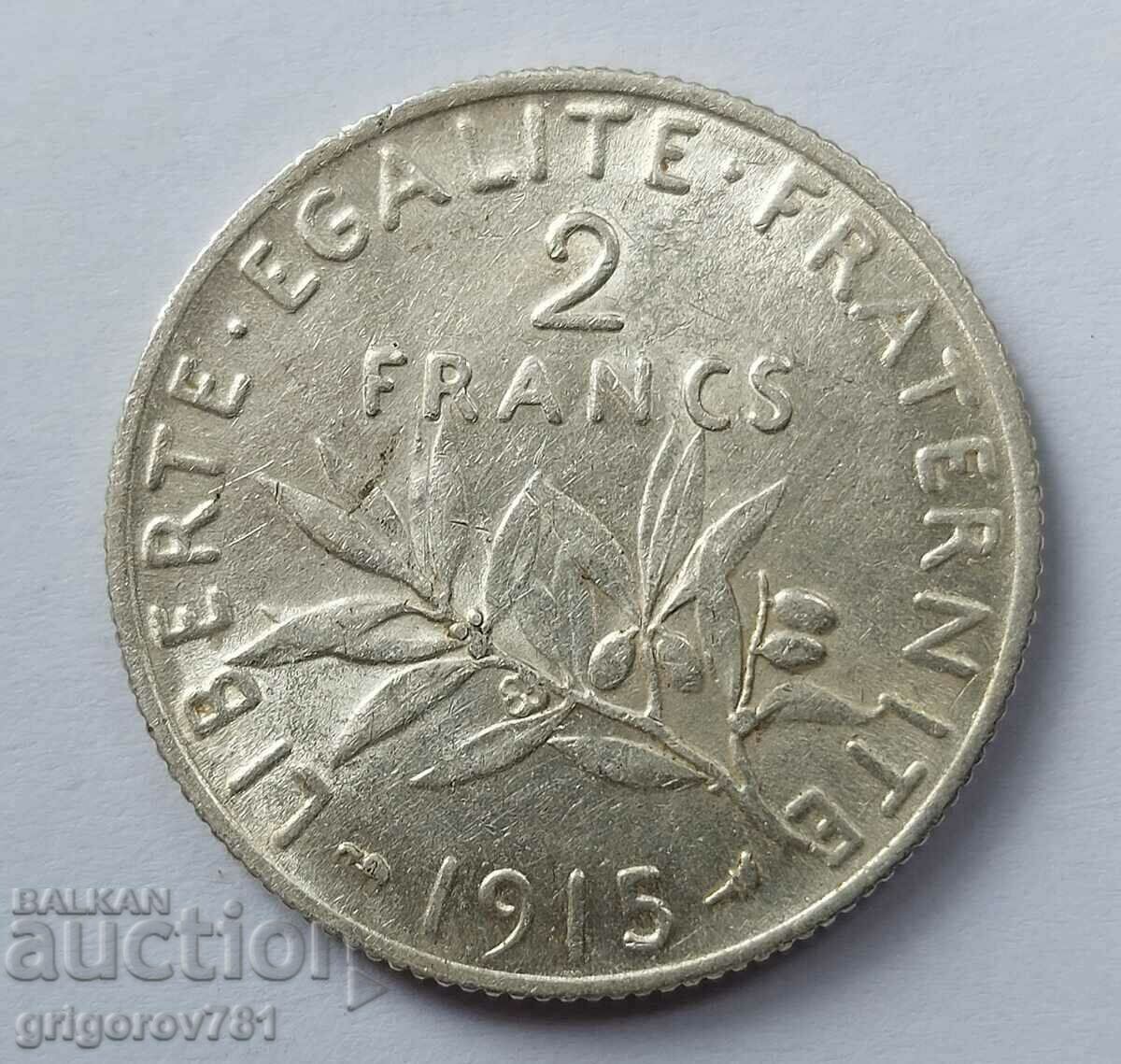 2 francs silver France 1915 - silver coin №5