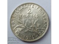 2 francs silver France 1916 - silver coin №10