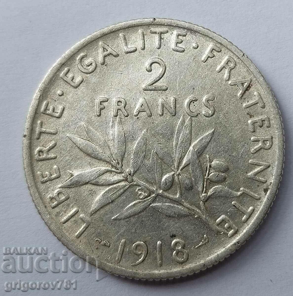 2 franci argint Franța 1918 - monedă de argint №15