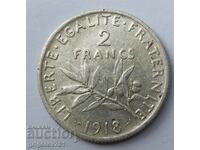 2 francs silver France 1918 - silver coin №15