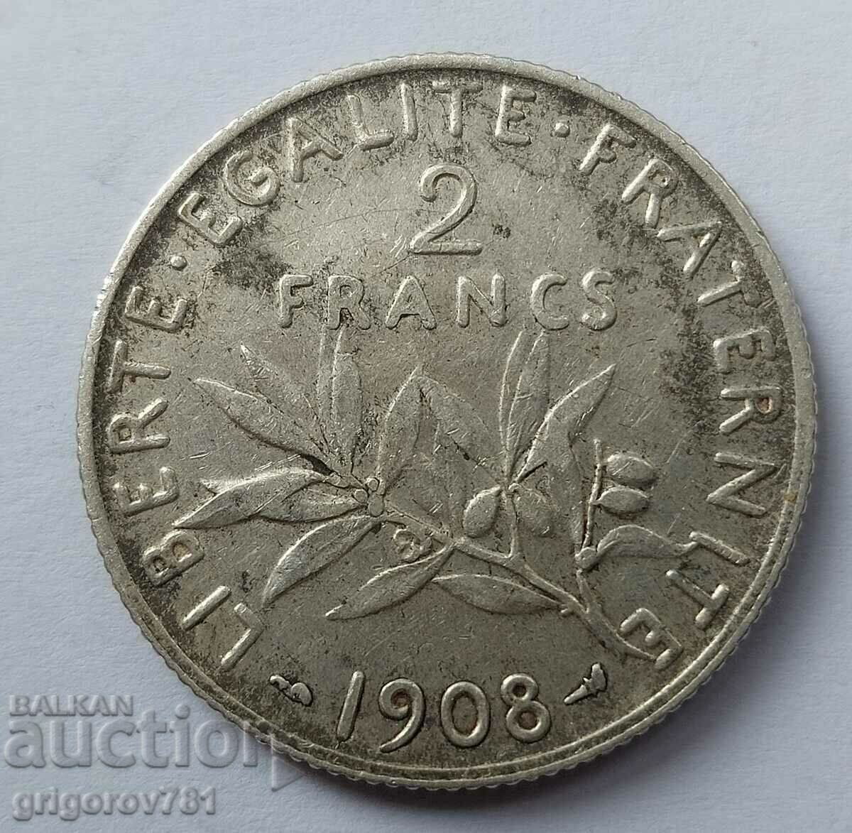 2 франка сребро Франция 1908 -  сребърна монета №17