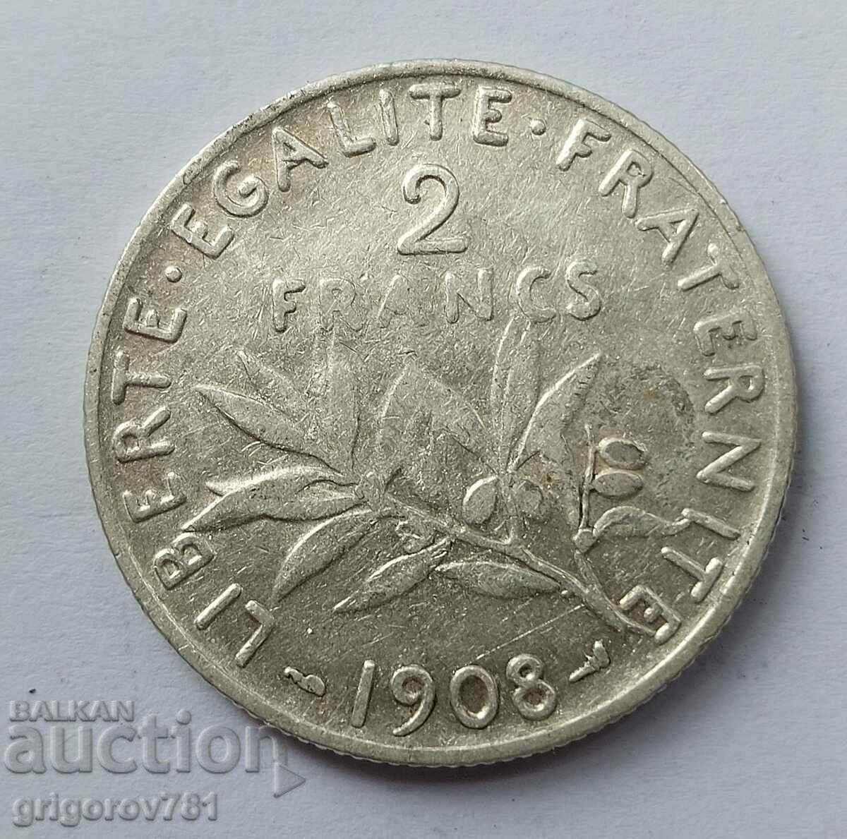Ασημένιο 2 φράγκα Γαλλία 1908 - ασημένιο νόμισμα №18