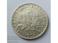 2 франка сребро Франция 1908 -  сребърна монета №18
