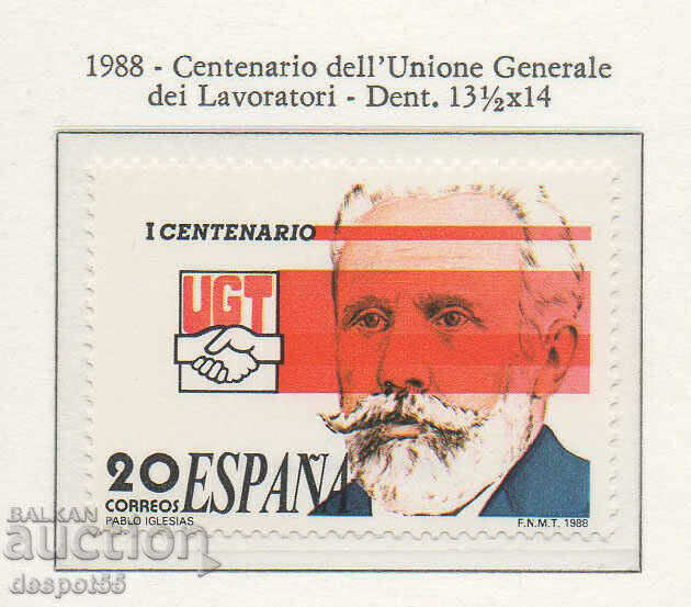 1988. Spania. 100 de ani de la Uniunea Generală a Muncitorilor.