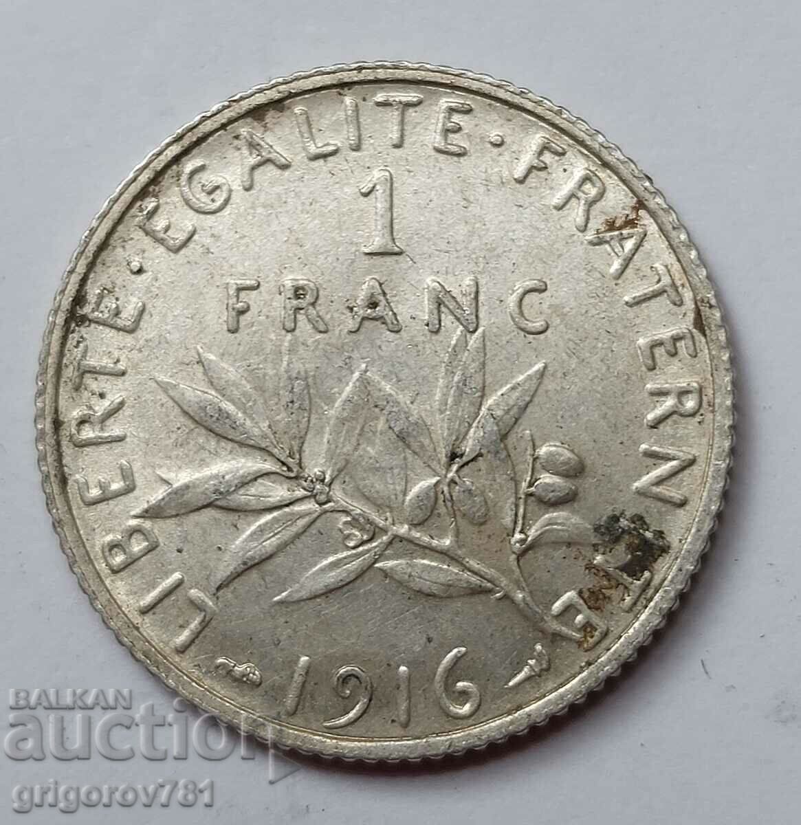 1 франк сребро Франция 1916 -  сребърна монета №13