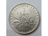 1 франк сребро Франция 1917 -  сребърна монета №16