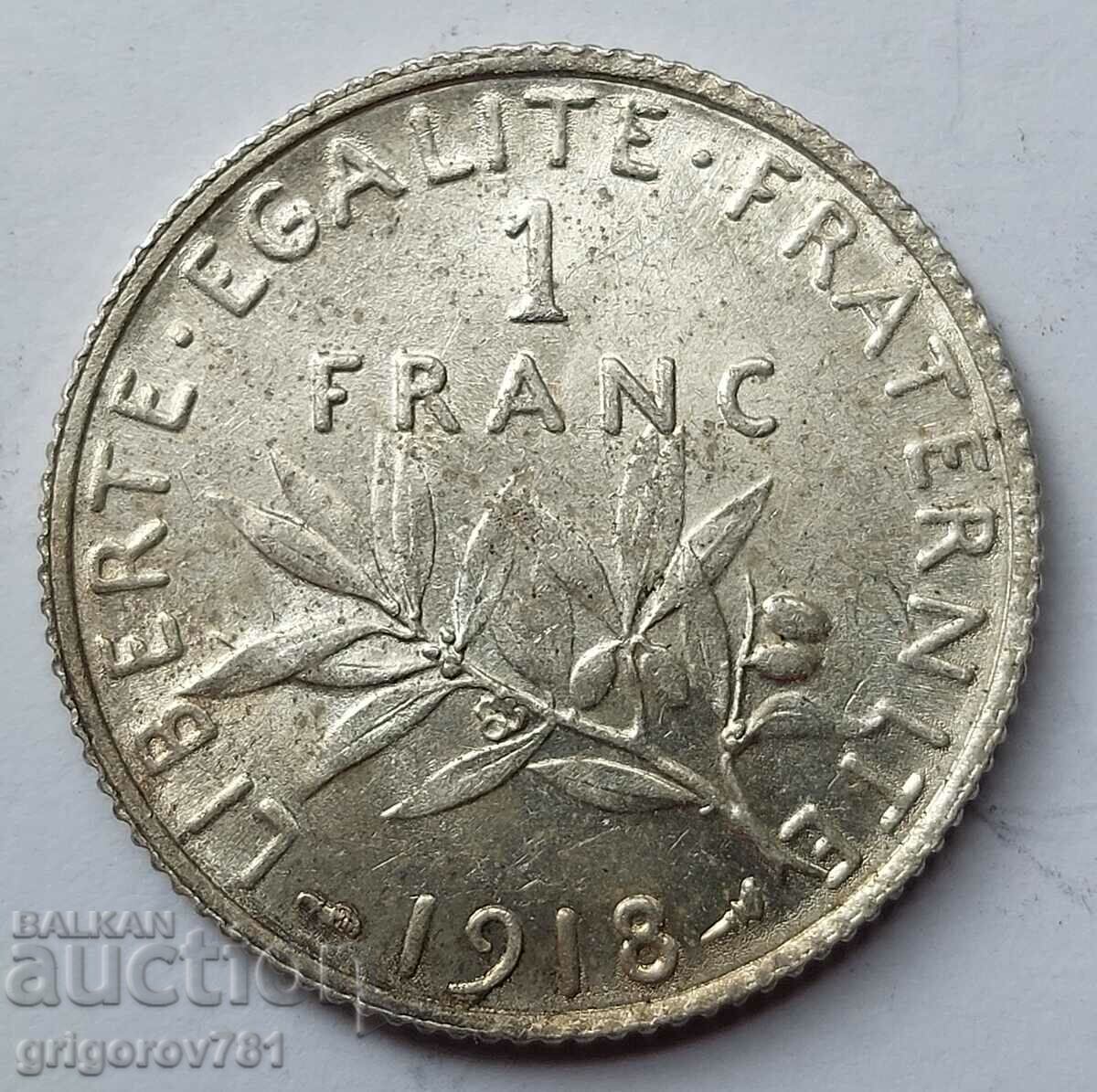Ασημένιο 1 φράγκου Γαλλία 1918 - ασημένιο νόμισμα №19