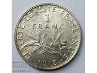 1 франк сребро Франция 1918 -  сребърна монета №19