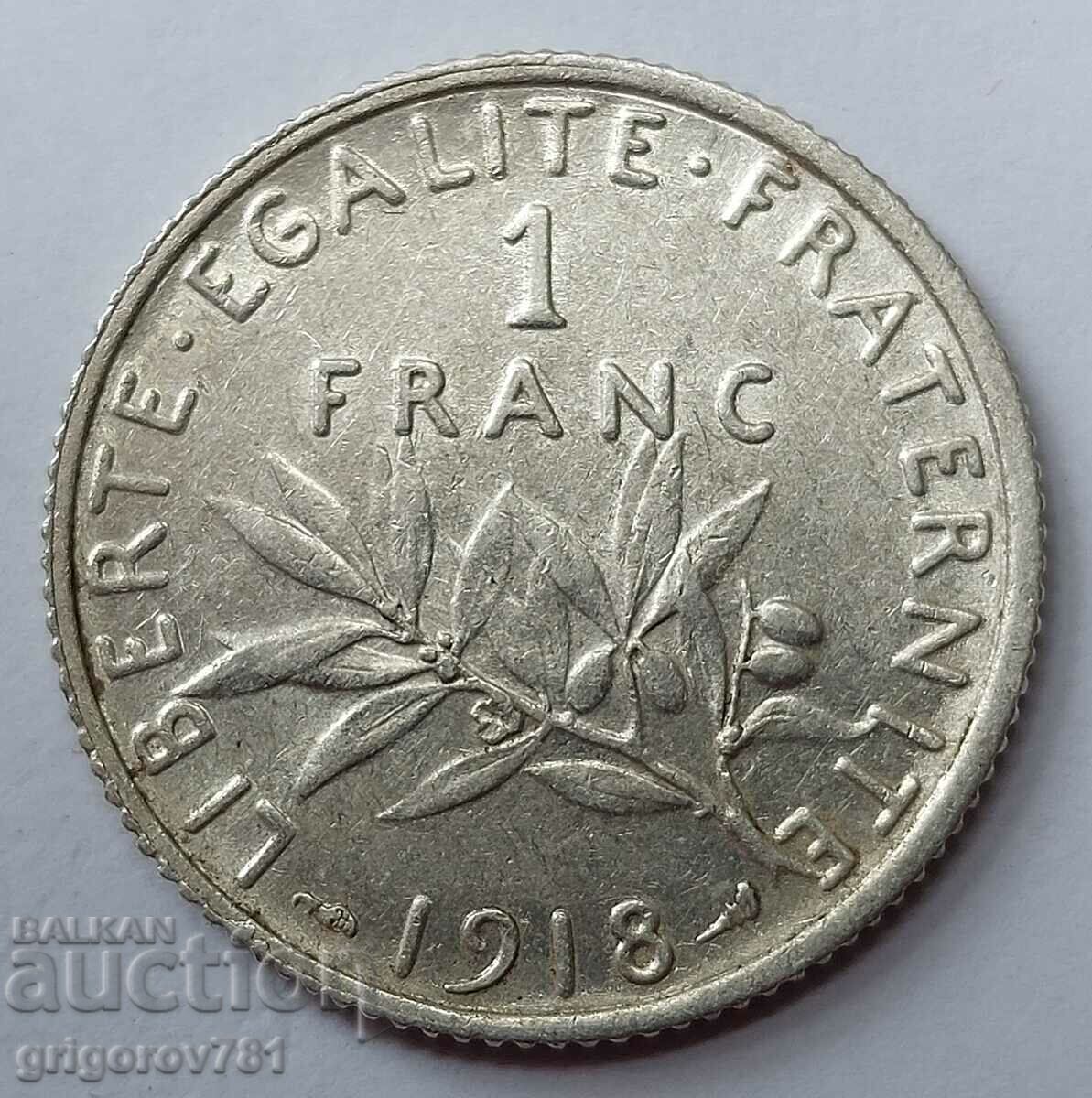 1 franc silver France 1918 - silver coin №21