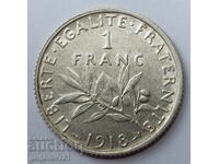1 franc silver France 1918 - silver coin №21