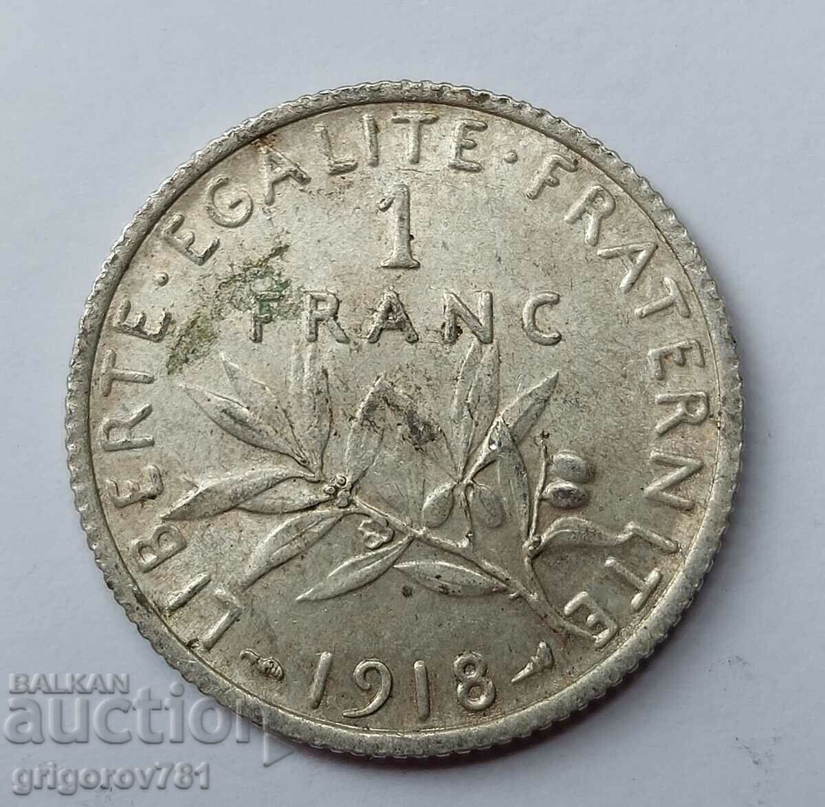 1 франк сребро Франция 1918 -  сребърна монета №22