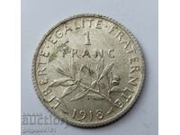 1 франк сребро Франция 1918 -  сребърна монета №22