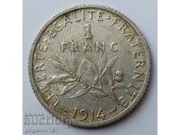 1 франк сребро Франция 1914 -  сребърна монета №27