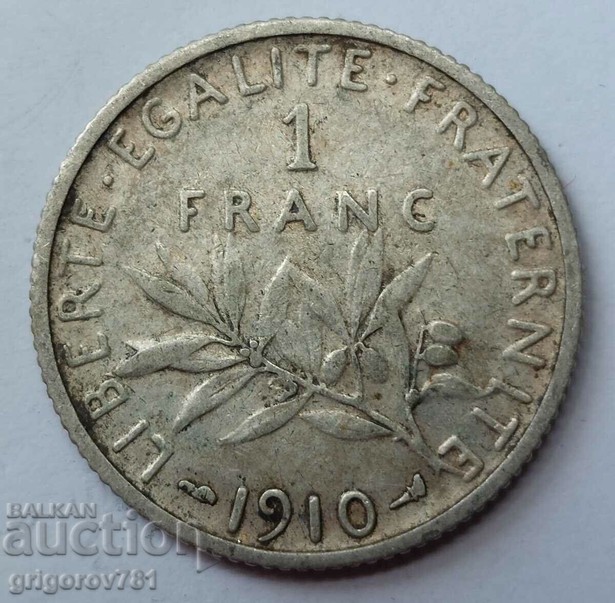 1 франк сребро Франция 1910 -  сребърна монета №30