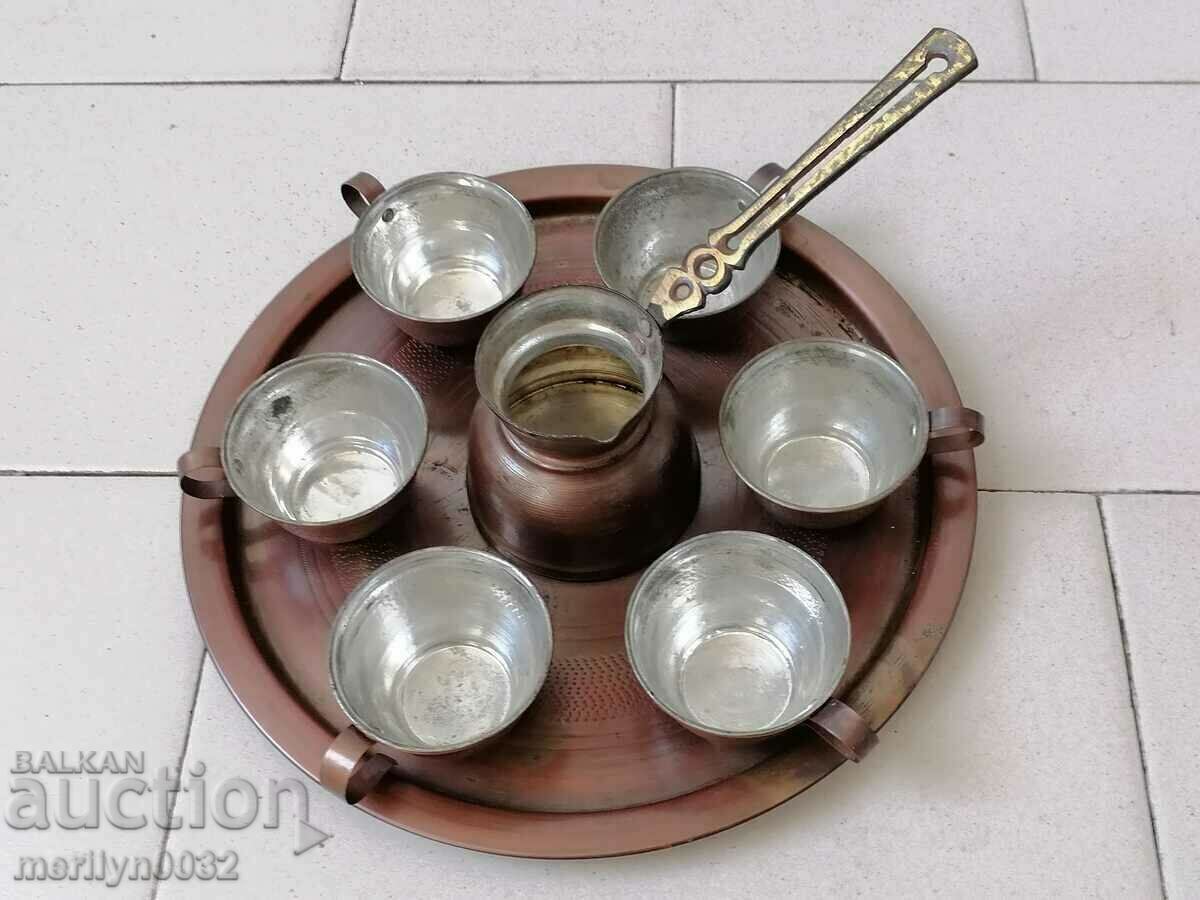 Σέρβις καφέ χαλκού, χαλκός, χάλκινη κατσαρόλα, φλιτζάνια, φλιτζάνια