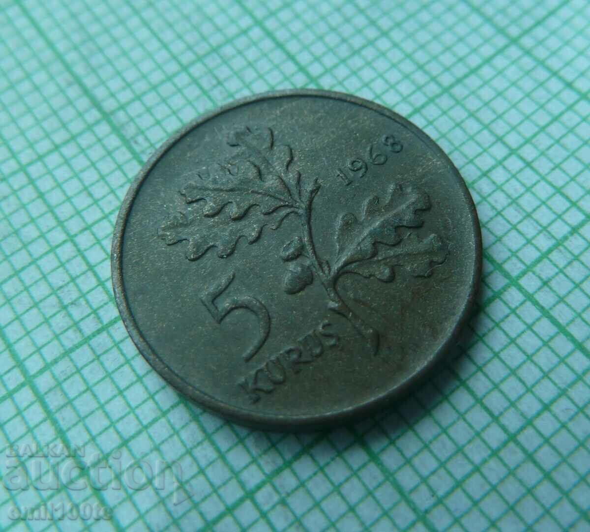 5 kurush 1968 Turkey with price 1.00 BGN | € 0.51 5 kurush 1968 Turkey with price 1.00 BGN | € 0.51